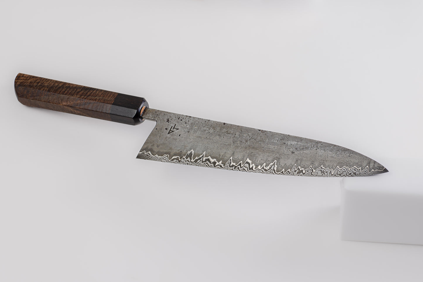 Sold Custom Gyuto 2105mm (8.2") - Wrought Iron and Curly Walnut