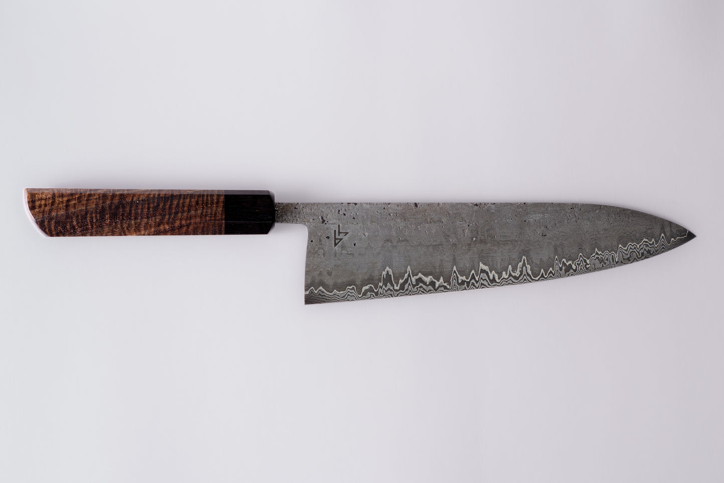Sold Custom Gyuto 2105mm (8.2") - Wrought Iron and Curly Walnut