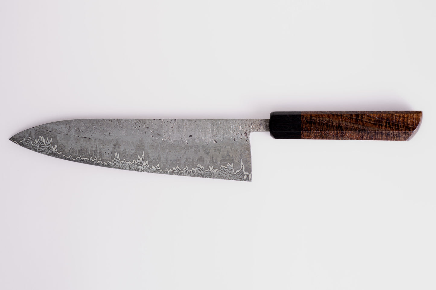 Sold Custom Gyuto 2105mm (8.2") - Wrought Iron and Curly Walnut
